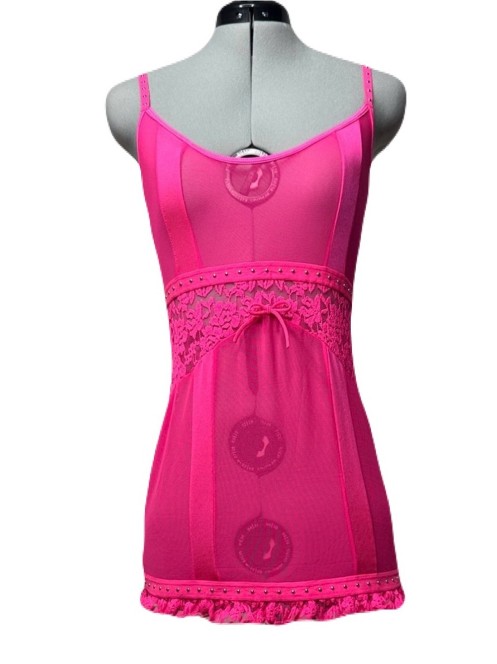 World of Intimates Hot Pink Studded Sheer Babydoll Dress OS